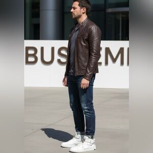 Authentic Buscemi men’s signature high top leather sneakers sz 12 Euro 45